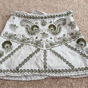 Zara Embroidered White and Green Skirt